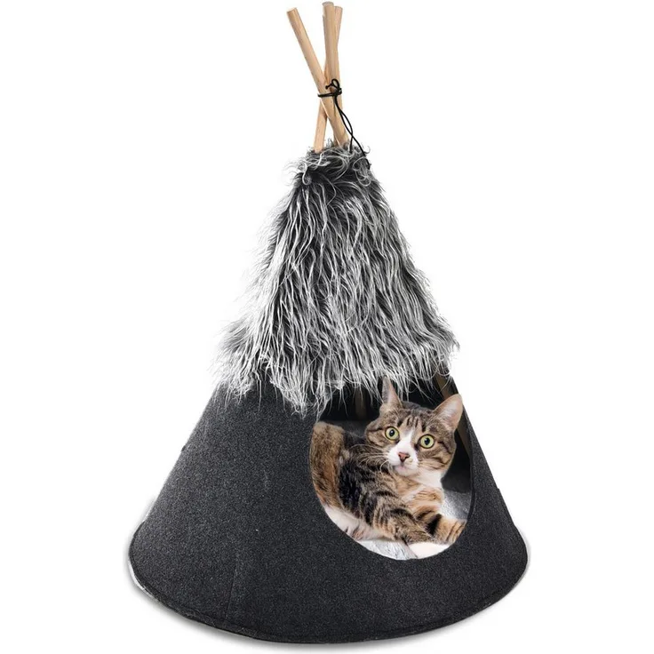 HEIM Katzenzelt "Love", formstabiles Heimtier-Tipi aus trendigem Filz, mit herausnehmbarem Plüschkissen, 50 cm Durchmesser, 70 cm Höhe, waschbar bei 30 Grad
