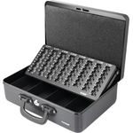 HMF Geldkassette Abschließbare Bargeldkasse mit EURO-Münzzählbrett und Scheinfach, Geldzählkassette mit 2 Tragegriffen, schwarz