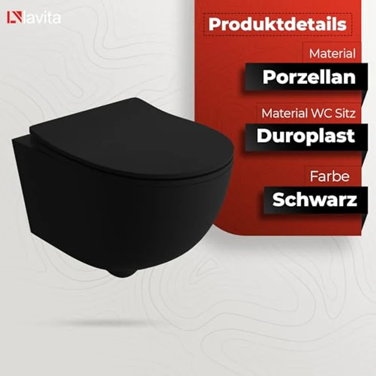 LAVITA Wand-WC Brava Black | Spülrandloses Design | Soft-Close WC-Sitz | Umweltfreundlich | 360x480x375 mm | Schwarz – Bild 3