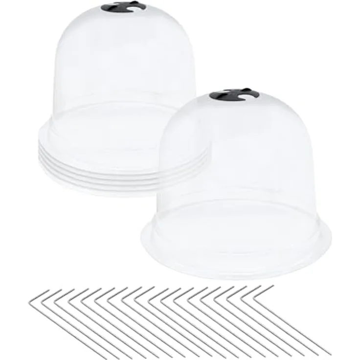 Spetebo Kunststoff Mini Gewächshaus 23 cm - 6er Set - Pflanzglocke mit 18 Erdankern - transparent - regulierbarer Luftauslass