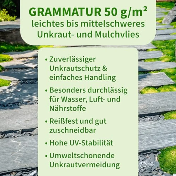 TTL GARDEN Unkrautvlies 50g/m² 10m², schwarzes Gartenvlies gegen Unkraut, reißfest, UV-stabil, atmungsaktiv, inkl. 20 Erdanker 120mm – Bild 3
