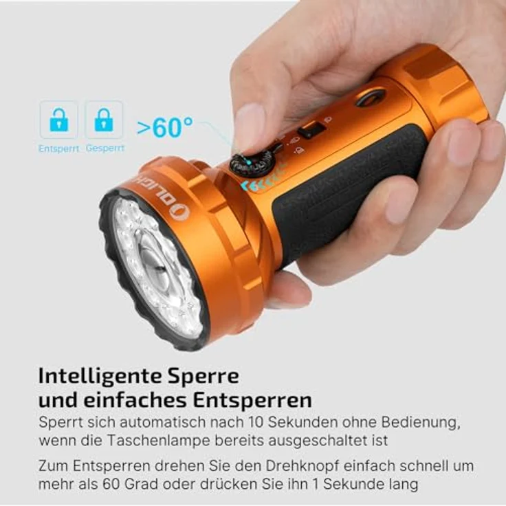 OLIGHT Marauder Mini 2, LED Taschenlampe mit 10000 Lumen, 750 Meter Reichweite, USB-C Aufladung, 5 Lichtmodi, IPX8, orange – Bild 4