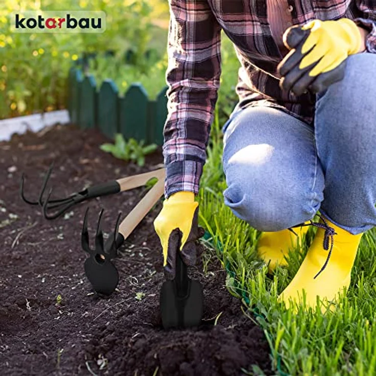 KOTARBAU® Gartenwerkzeug Satz 6tlg. Mini Gärtnerwerkzeug Forke Grubber Rechen Hacken Spaten Doppelhacke für Gartenpflege Gartengeräte zum Lockern Garten Werkzeugset Handwerkzeuge – Bild 2