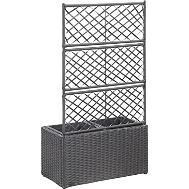 vidaXL Hochbeet mit Rankgitter 2 Töpfe 58×30×107cm Poly Rattan Schwarz – Bild 7