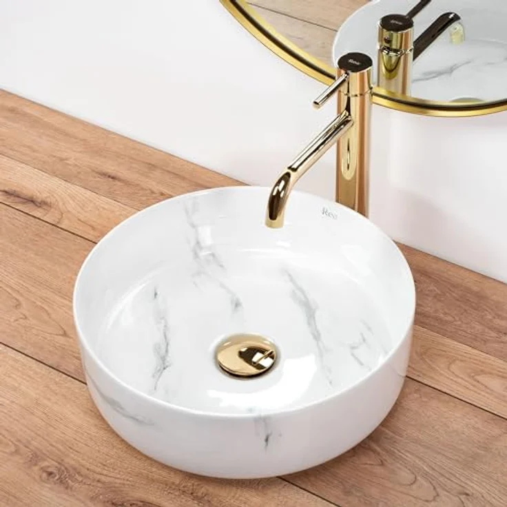 wohnwerk.idee Aufsatzwaschbecken Sami Marble Ø36,5cm Keramik Naturstein Marmoroptik – Bild 4