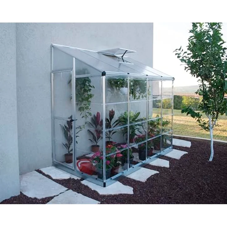 CANOPIA Lean to Alu Anlehngewächshaus Polycarbonat Treibhaus 244X124X225 cm Hybrid Silber - Platzsparendes Gewächshaus mit Aluminiumrahmen und nahezu unzerstörbarem Polycarbonat Dach – Bild 3