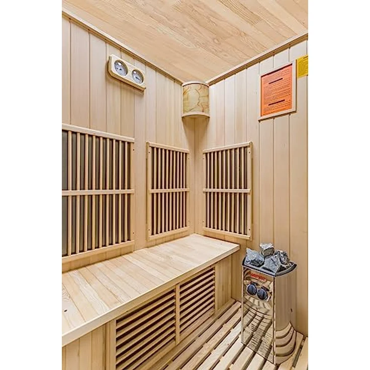 PureHaven Infrarotkabine Alpha I 125x110x190 cm, Saunaofen (3000 W) aus kanadischem Hemlockholz in natur – Bild 6
