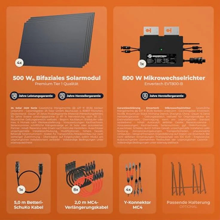 Solarway® Balkonkraftwerk 2000W / 800W, komplettes Steckdosen-Set mit 800W Envertech Wechselrichter, 500W bifazialen FULL BLACK Solarmodulen und Smart Monitoring App – Bild 5
