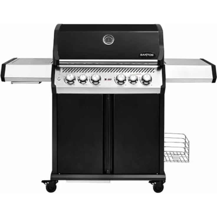 SANTOS Gasgrill S-418 Pro Schwarz, Premium Gasgrill mit 4 Brennern, 800°C Infrarot-Seitenbrenner, Edelstahl Grillrost & Warmhalterost – Bild 1