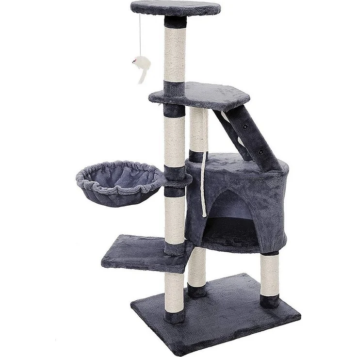 Feel2Home Kratzbaum Katzenkratzbaum 120cm Anthrazit inkl. Spielmaus und Spielseil