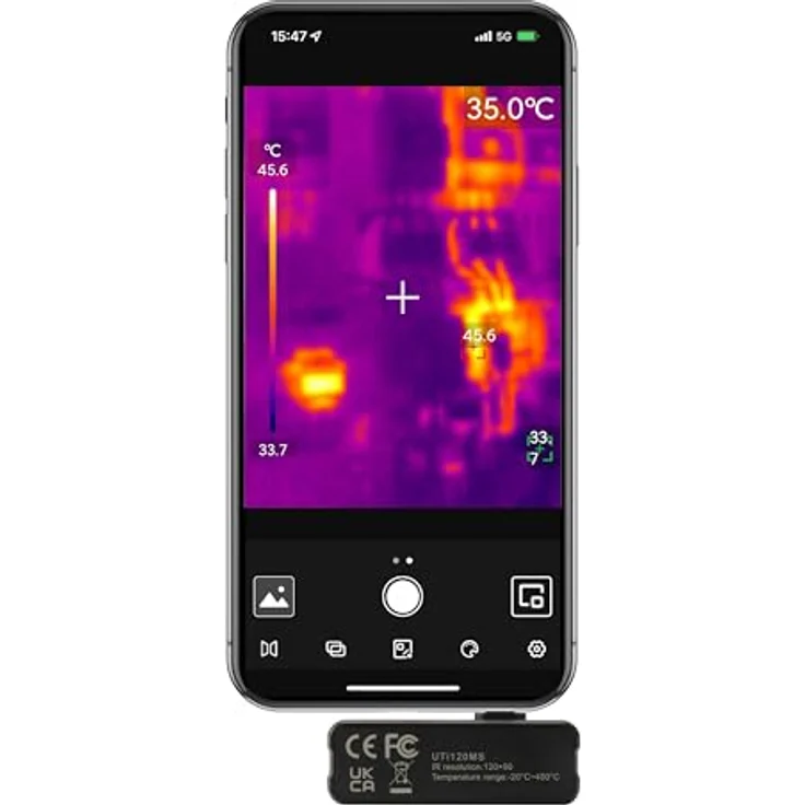 Uni-T UTi120MS, Wärmebildkamera für iPhone, Temperaturmessbereich -20 °C bis 400 °C, 120 x 90 Pixel Auflösung, kompakt und leicht (25 g) – Bild 6