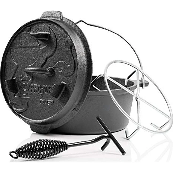 BBQ-Toro Dutch Oven Premium Serie | 4,2 Liter (DO45P), Topf ohne Füße | bereits eingebrannt - preseasoned | Verschiedene Größen | Gusseisen Kochtopf | Bräter mit Deckelheber – Bild 1