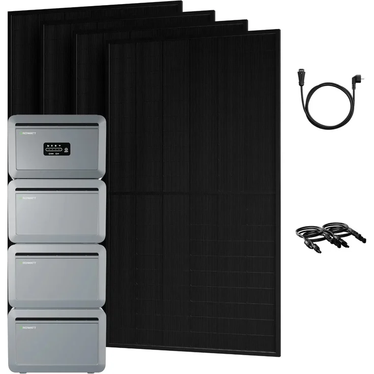 Growatt NEXA 2000, Balkonkraftwerk Set mit 8192 Wh Speicher, 2000 W Bifazial Glas-Glas Full-Black
