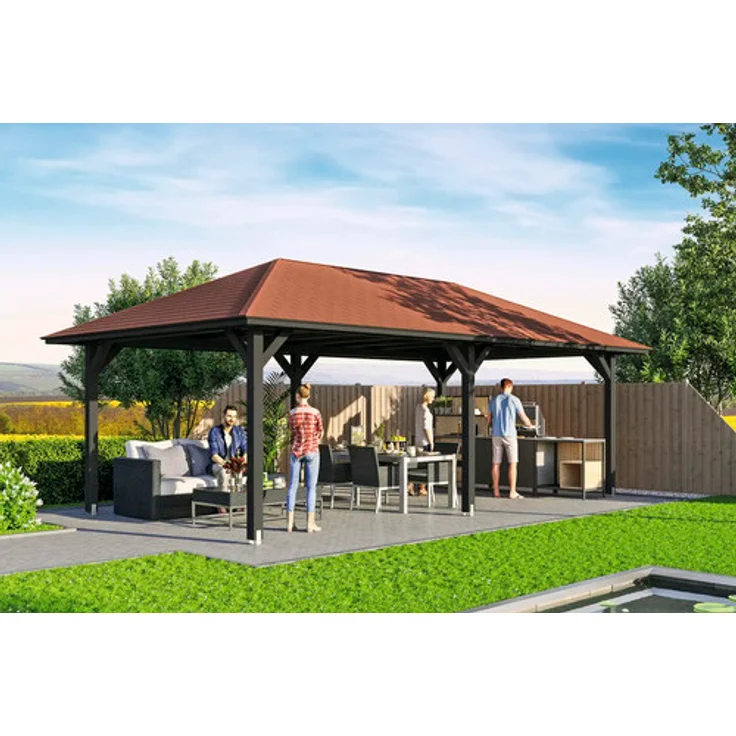 GartenHaus SKAN HOLZ Pavillon Orleans 2, Leimholz 439 x 786 cm, massive Konstruktion in anthrazit