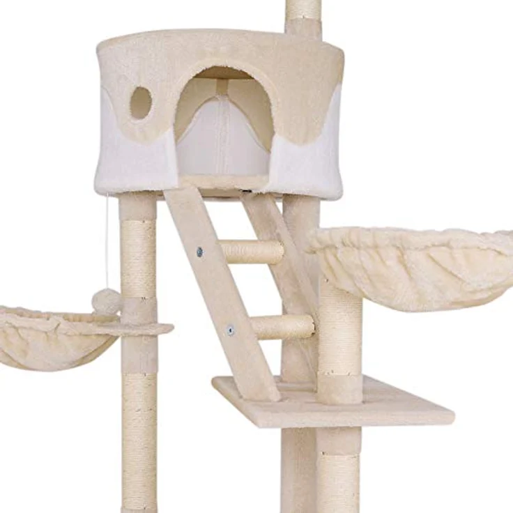 lionto Kratzbaum XXL Kletterbaum Katzenkratzbaum Katzenbaum höhenverstellbar 230-250 cm, beige/weiß – Bild 3