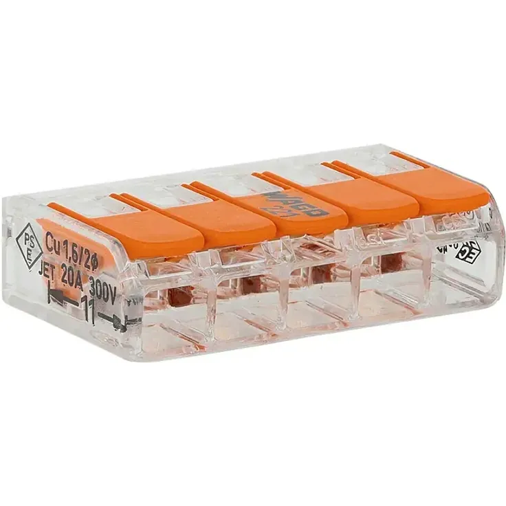 Wago Compact Hebelklemme 221-415, für feindrähtige und mehrdrähtige Leiter, 5-fach, 0,14 mm² - 4 mm², 25 Stk.