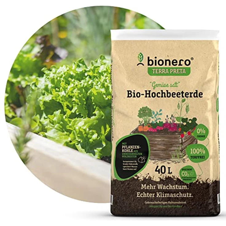 bionero® Bio-Hochbeeterde Gemüse satt 40 l Terra Preta Bodenverbesserer Schwarzerde für Gemüseanbau Hochbeet – Bild 1