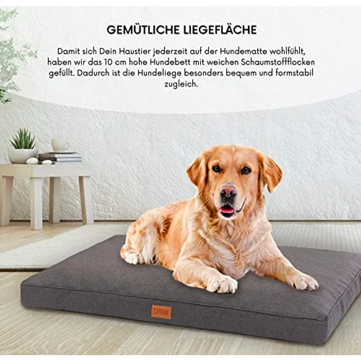 MSS e.K. Hundebett Home Mattress 100 x 75 cm L in Beige Hundekorb mit abnehmbaren Velours-Bezug und weicher Polsterung waschbares Hundekissen 100 x 75 x 10 cm Hundematte Hundesofa Welpenbett – Bild 3