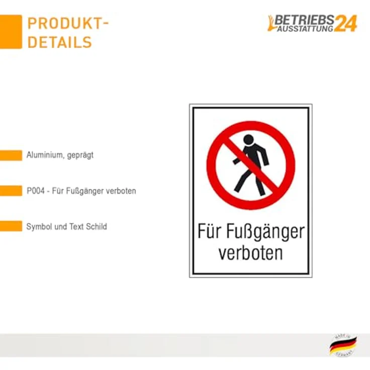 Betriebsausstattung24 Verbots-Kombischild „Für Fußgänger verboten“, Aluminium geprägt, 26,2 x 37,1 cm, P004 – Bild 3