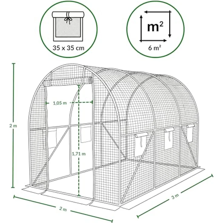 EDENIA Folie für Gartenfolientunnel TENDO, Ersatzfolie 300 x 200 x 200 cm mit UV6-Filter und 6 Insektenschutzfenstern – Bild 6