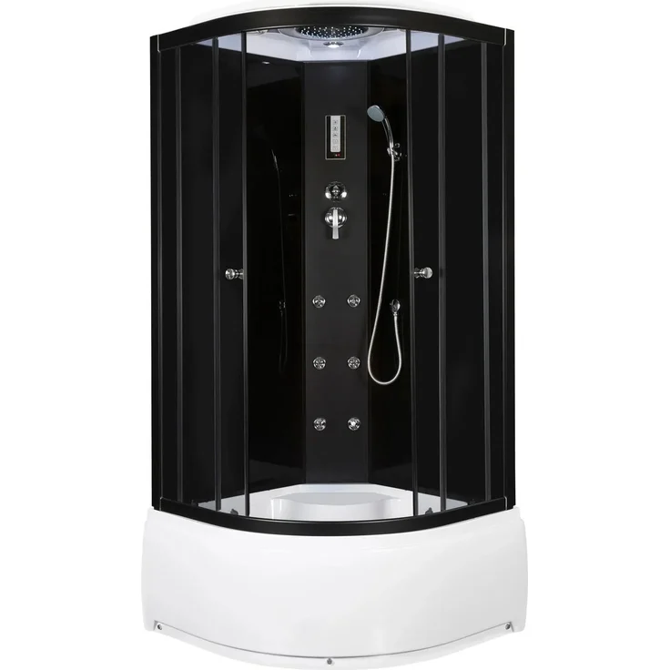 Kerra Hydromassagekabine Vigo, Duschkabine mit Dach, 6 Massagedüsen, 92 x 92 x 220 cm, schwarz-glänzende Profile, Acryl-Duschtasse weiß, elektronisches Touchpanel