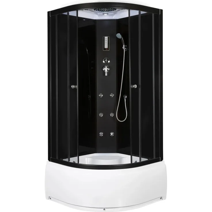 Kerra Hydromassagekabine Vigo, Duschkabine mit Dach, 6 Massagedüsen, 92 x 92 x 220 cm, schwarz-glänzende Profile, Acryl-Duschtasse weiß, elektronisches Touchpanel