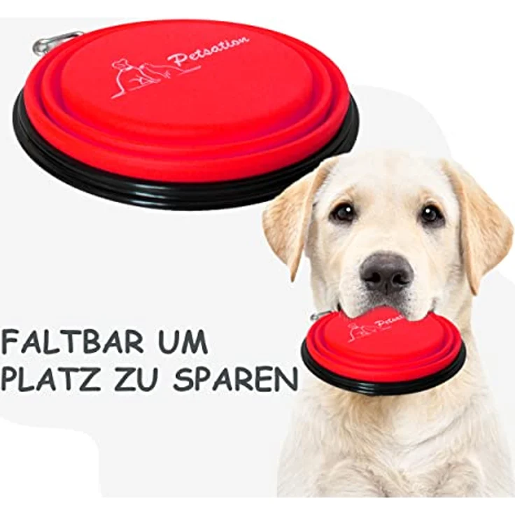 PETSATION Faltbarer Hundenapf für unterwegs, 1000 ml Wassernapf aus BPA-freiem Silikon, leicht und kompakt (Rot) – Bild 3