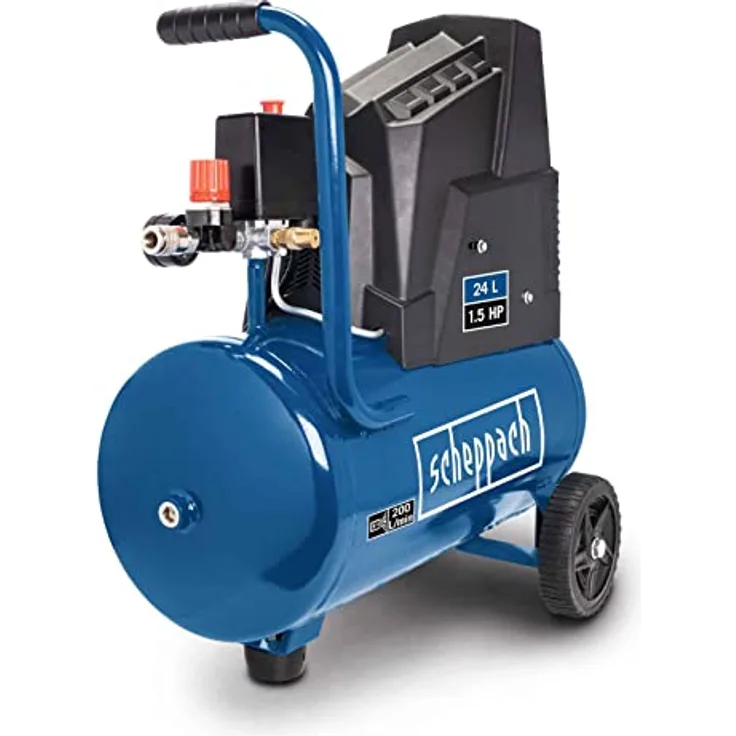 Scheppach Druckluft Kompressor HC30ox | ölfrei & langlebig | 1100W Motorleistung | 24L Kessel mit max. 8 bar Druck | 200l Luftleistung | inkl. Fahrvorrichtung, Druckminderer & Schnellanschlusskupplung