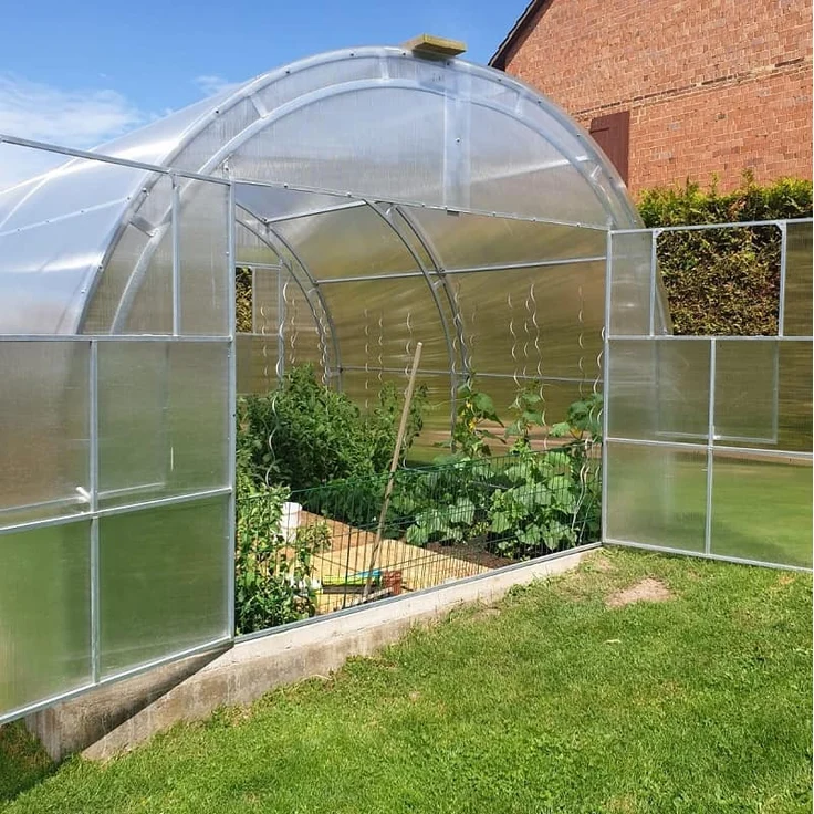 Garten Dream Polycarbonat-Gewächshaus "Oasis" 4x4m, verzinkte Stahlkonstruktion mit 4mm Polycarbonat und großen Doppeltüren, ideal für hohe Pflanzen