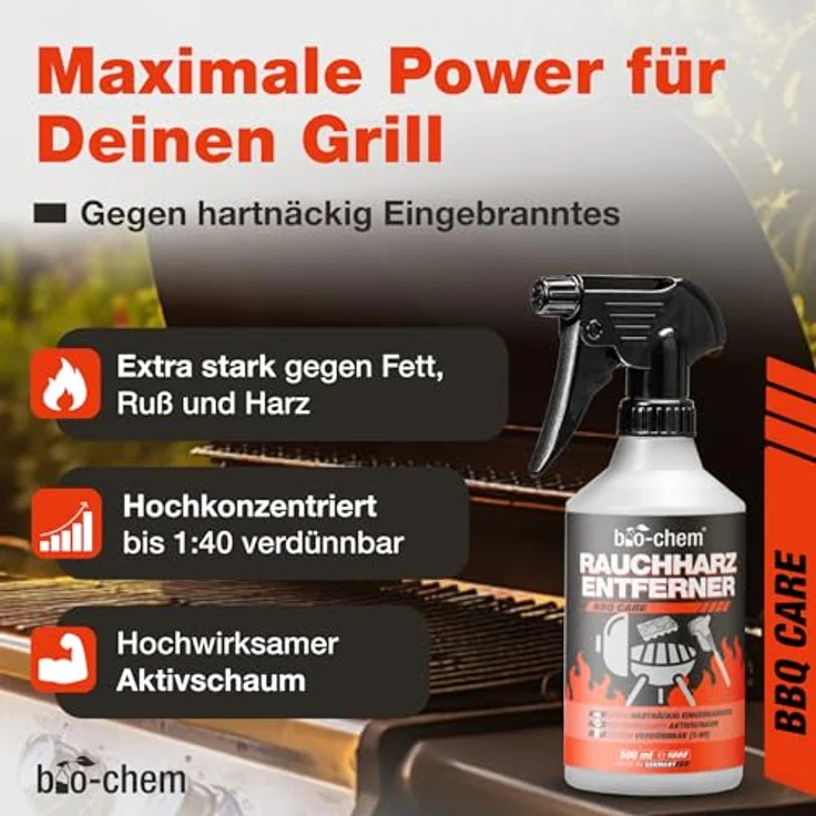 bio-chem Rauchharz-Entferner, 1000 ml Backofen- und Grillreiniger Konzentrat, kraftvolle Formel für Gasgrill, Edelstahl, Gusseisen, Made in DE – Bild 2