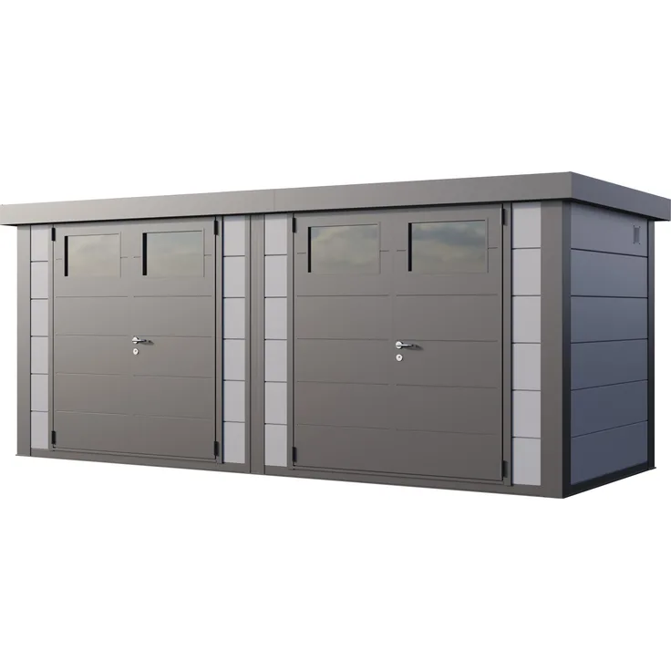 Telluria Metallgerätehaus Duo 2721, Zweiraum-Gartenhaus aus Metall mit patentiertem Bausystem, lichtgrau