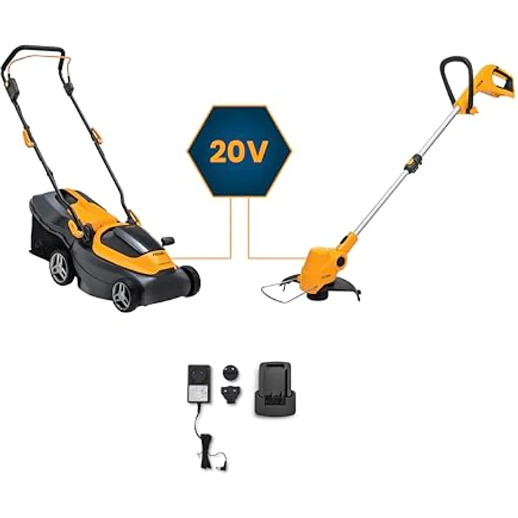 Stiga Collector 136e & GT 100e, Akku-Rasenmäher und Akku-Rasentrimmer Set mit 2x 20V 2Ah Akkus, 34 cm Schnittbreite, kabellos, abgasfrei