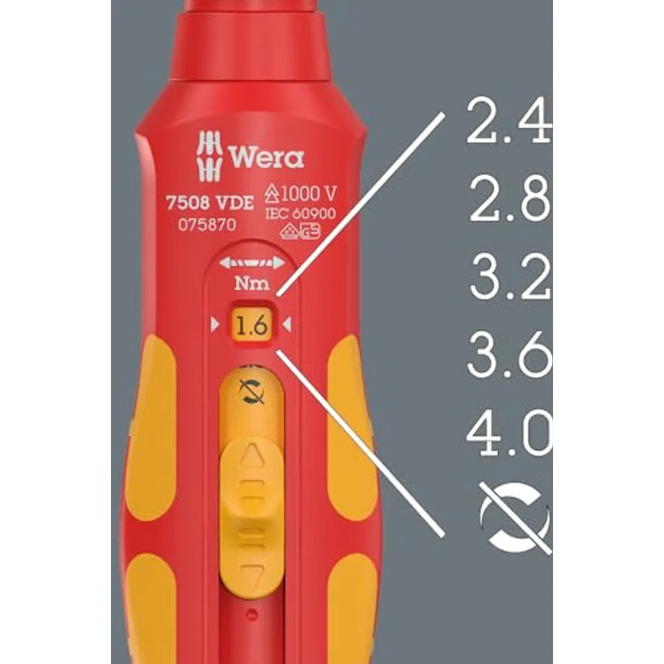 Wera 05075870001 7508 VDE Kraftform Safe-Torque Speed Drehmomentschraubendreher, mit 5 voreingestellten Drehmomenten bis 2,0 Nm, Rechts-/Linksanzug und Torque Lock Funktion – Bild 4