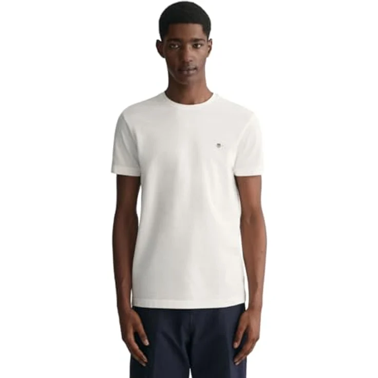 GANT Slim Fit Pique-T-Shirt für Herren, Rundhalsausschnitt, Beige, (XL) aus 100% Baumwolle – Bild 1