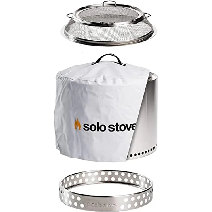 Solo Stove Feuerschale „Bonfire“ - Outdoor-Kamin aus Edelstahl, rauchfrei - Set mit Standfuß, Funkenschutz & Schutzhülle - Tragbare Feuerstelle für Terrasse, Garten - ⌀ 49,5 cm, Höhe 44,5cm
