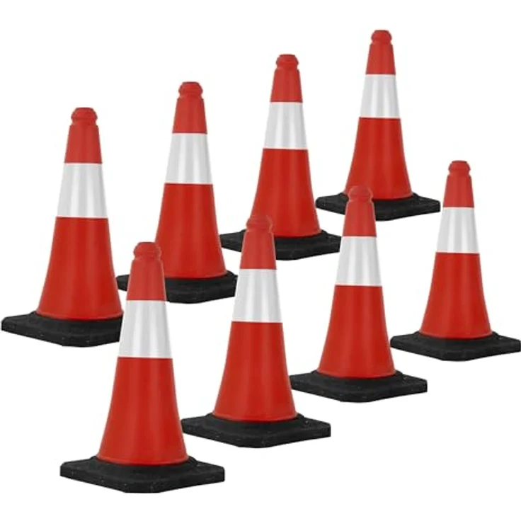 ECD Germany 8 Stück Verkehrskegel Pylone 51 cm, Rot-Weiß, Leitkegel mit schwerem Fuß, Verkehrsleitkegel mit weißen reflektierenden Streifen, Warnleitkegel Warnkegel Verkehrshütchen Markierungskegel – Bild 1