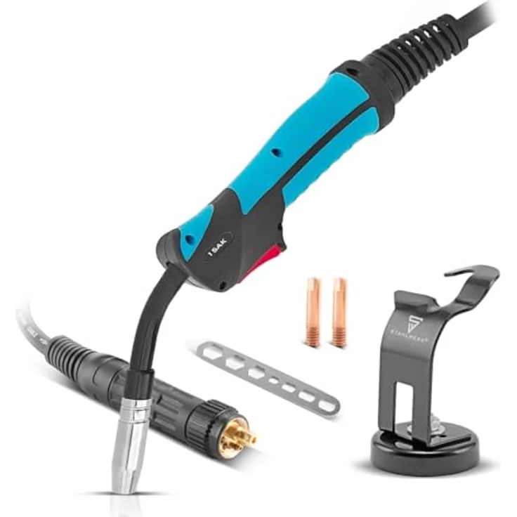 STAHLWERK AK15/MB15 Schweißbrenner-Set, 3 Meter Schlauchpaket, gasgekühlte MIG/MAG Pistole 180 Ampere, Eurozentralanschluss, inkl. Brennerhalter mit Magnet-Standfuß – Bild 1