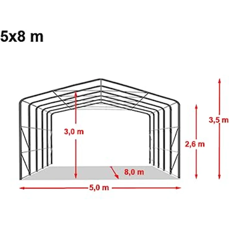 TOOLPORT Wikinger Zeltgarage 5x8 m, stabile Lagerzelt Carport mit 4,1x2,5 m Torgröße für Boote, Wohnmobile und Traktoren, grau – Bild 5