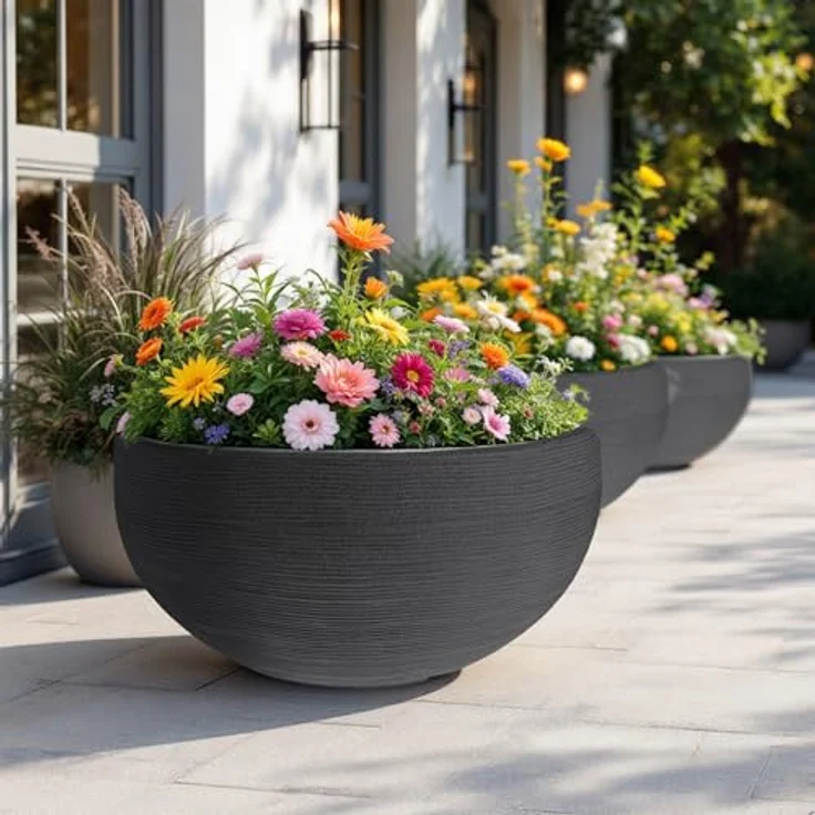 XXL Pflanzkübel im Rillen Design - rund 58 cm - Kunststoff Blumenkübel in anthrazit - Pflanz Blumen Topf Kübel Schale für Garten Balkon Terrase Innen Außen - Preisvergleich – Bild 6