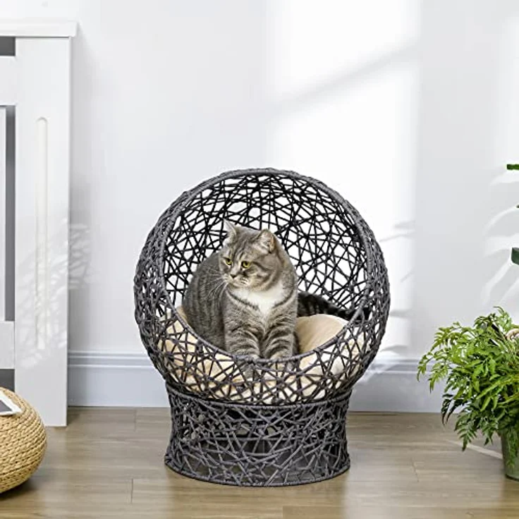 PawHut Katzenhöhle mit Kissenl, Stabiler Stahldraht, Cremeweiß + Violett, 50L x 50B x 60H cm - Preisvergleich – Bild 2
