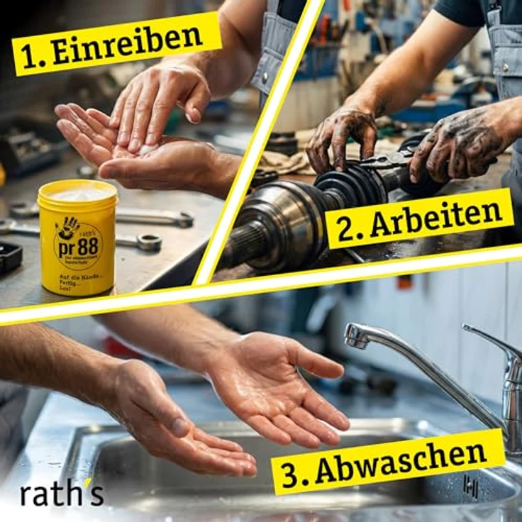 rath's pr88 - abwaschbarer Hautschutz - 1-Liter-Dose - ca. 300 Anwendungen - leichteres Abwaschen von ölig-, fettigem und auch stark haftendem Schmutz – Bild 5
