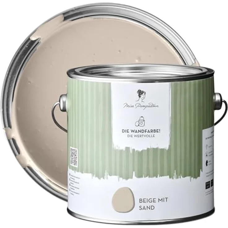MissPompadour Wandfarbe Beige mit Sand - extramatte, geruchsneutrale Innenfarbe, sehr hohe Deckkraft, 2,5 L, wasserbasiert – Bild 1