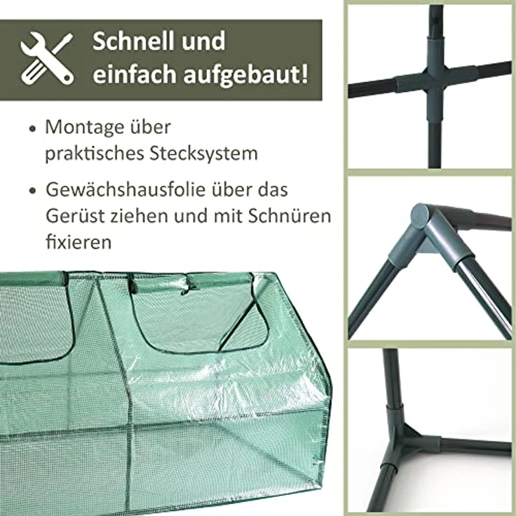 NATIV Foliengewächshaus | Gewächshaus mit 2 praktischen Zugriffsfenstern | Tomatenhaus aus robuster Gewächshausfolie | Treibhaus 182 x 90 cm, 90 cm hoch – Bild 3