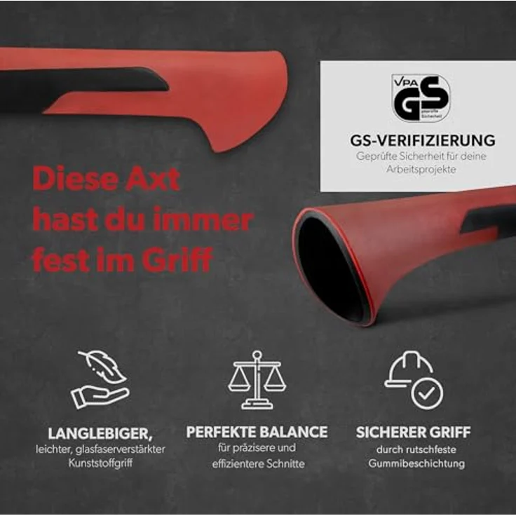 siwitec Axt SN-250 inkl. Klingenschutz, Spaltaxt mit 250 Gramm Kopfgewicht, Axt zum Holz spalten mit glasfaserverstärktem Kunststoff-Stiel und C45 Carbon Klinge, Spalthammer – Bild 5
