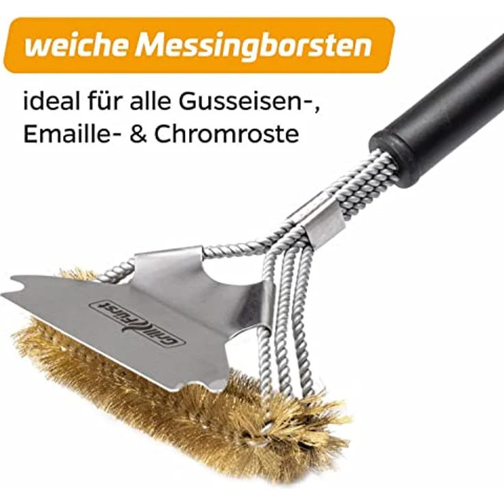 Grillfürst Premium Grillbürste mit Messing Borsten, 45 cm - Grill Reinigungsbürste für Grillrost, Grillrost Bürste mit breitem 3-Fach Bürstenkopf und Schaber – Bild 4