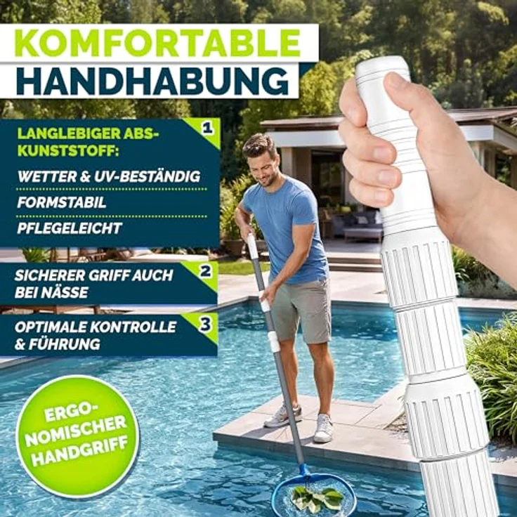 tillvex Pool Teleskopstange 1,20 - 3,60m, Aluminium Poolstange zur Reinigung mit 3-fach Teleskop und ergonomischem ABS-Griff – Bild 3
