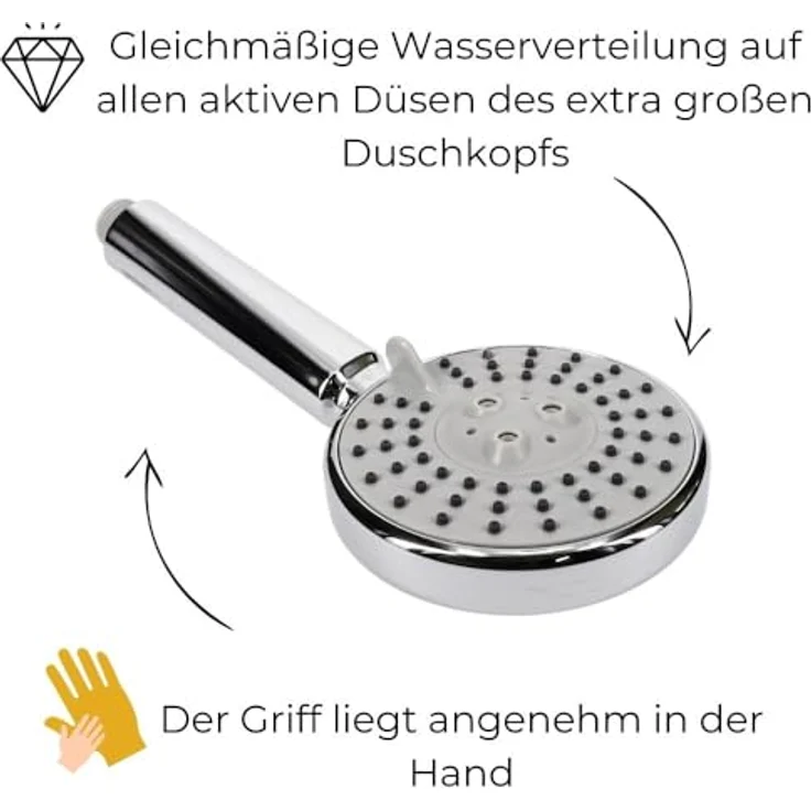 GarPet Handbrause Duschkopf 3 Funktion Duschbrause Wassersparender Brausekopf, chromfarben – Bild 5