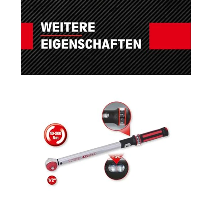 KS Tools ERGOTORQUEprecision Drehmomentschlüssel 1/2", 40-200 Nm, mit Quick-Lock Drehknopf und Umsteck-Ratschenkopf, ±3 % Auslösegenauigkeit – Bild 4