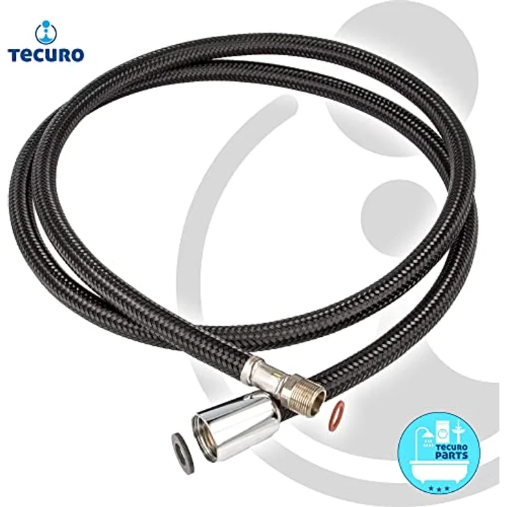 tecuro Küchen Ersatz Brauseschlauch M15/1 x 1/2 Konusmutter x 150 cm - Nylon-schwarz, Geschirrbrauseschlauch mit Nylon-Umflechtung, Made in Germany – Bild 2