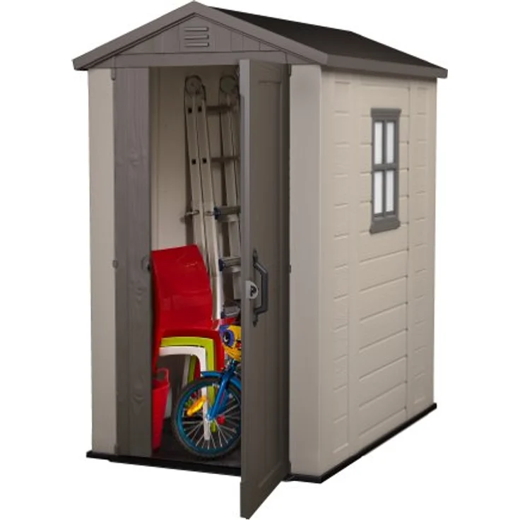 Keter Gerätehaus Factor 4x6, Beige, 4.0m³ Rauminhalt, Außenmaße (B/T/H):129.5 x 182 x 216.5 cm, wetterfest, wasserdicht, UV-beständig, Outdoor – Bild 2